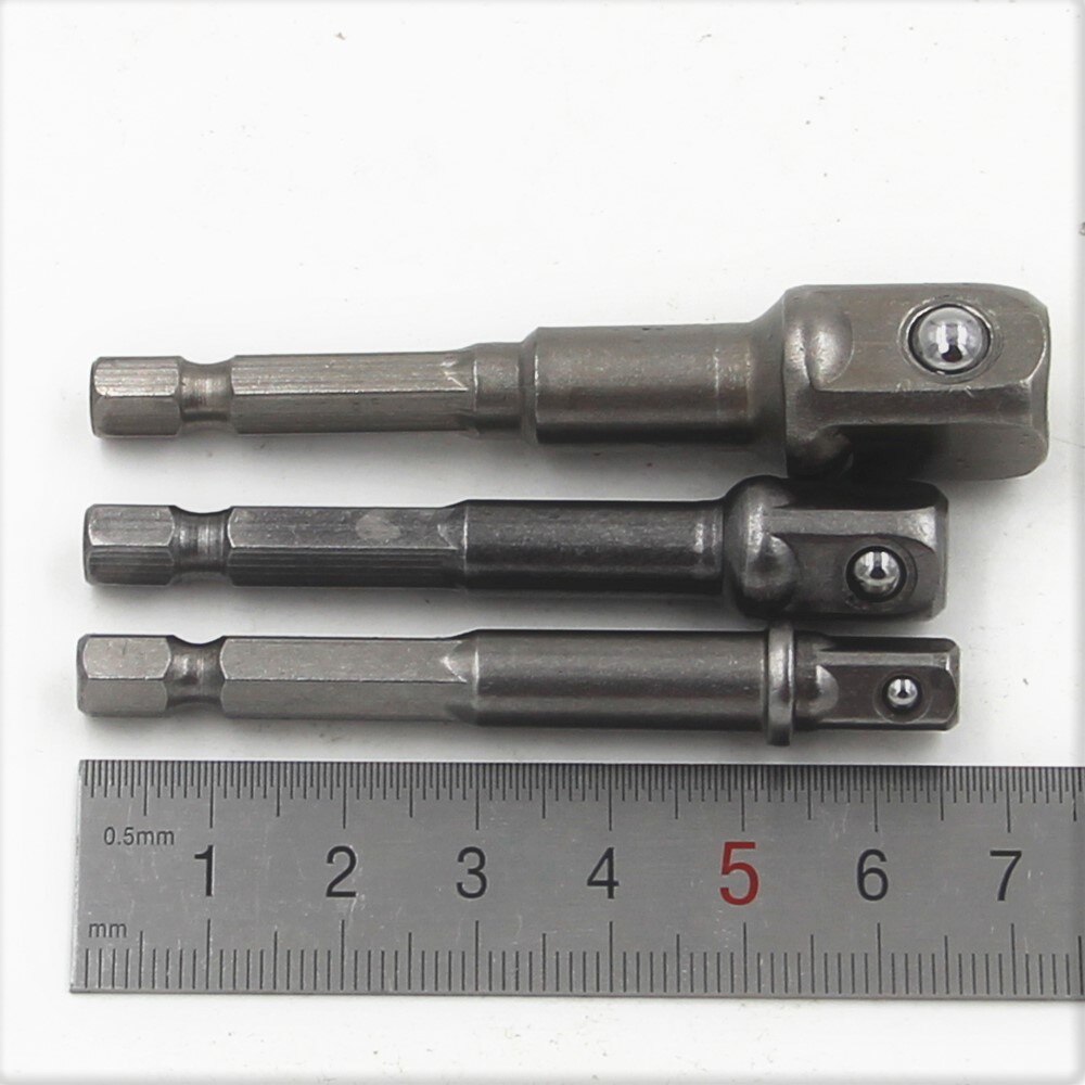 3 stk sekskantnøgle drev el-borestik bore adapter stikkontakt forlængelse bit adapter sæt 1/4 3/8 1/2 skruetrækker værktøj: 3 stk 65-73mm