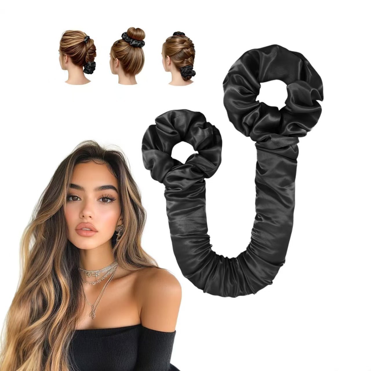 Satin- Hitzfreies Lockenwickler-einstellen: Lockenstab ohne Hitze mit Scrunchie für große Locken über Nacht – Schlaf-Lockenwickler Haarwerkzeug