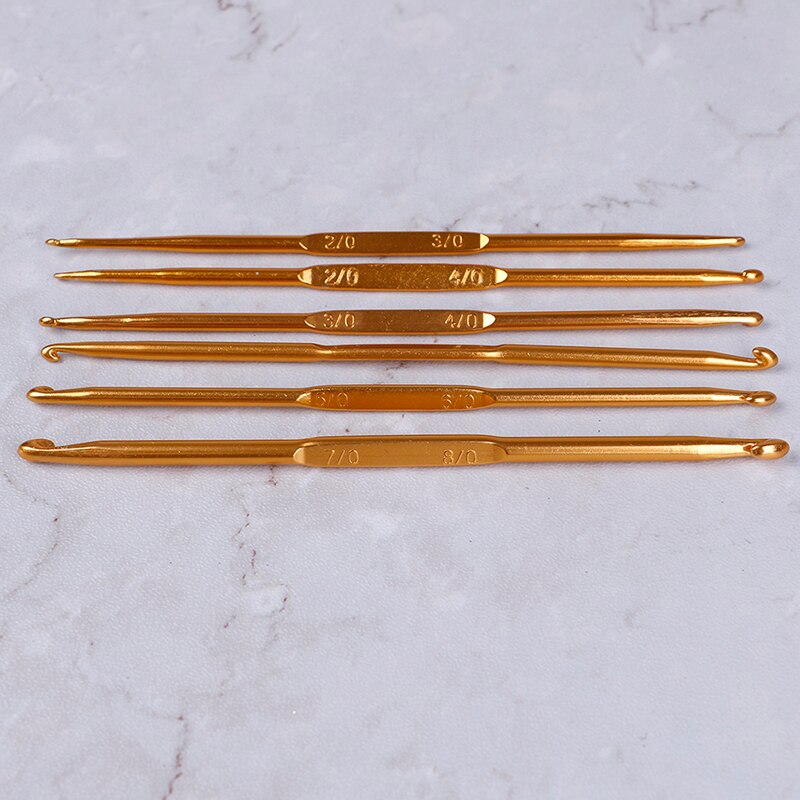 6Pcs/Set Knitting Needle Set Metal Handle Craft Weave Craft Sweater Knitting Needles Golden Alumina Double End Crochet Hook