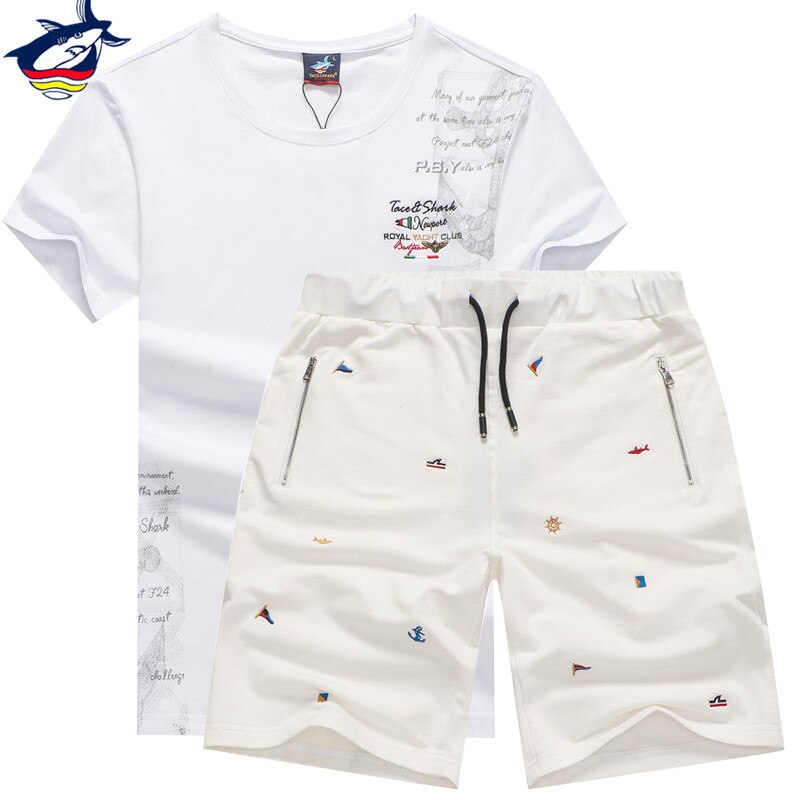 Herretøjssæt todelt sæt sportsmand træningsdragter mand sportstøj mærke haj herre bomuld t-shirt shorts joggers