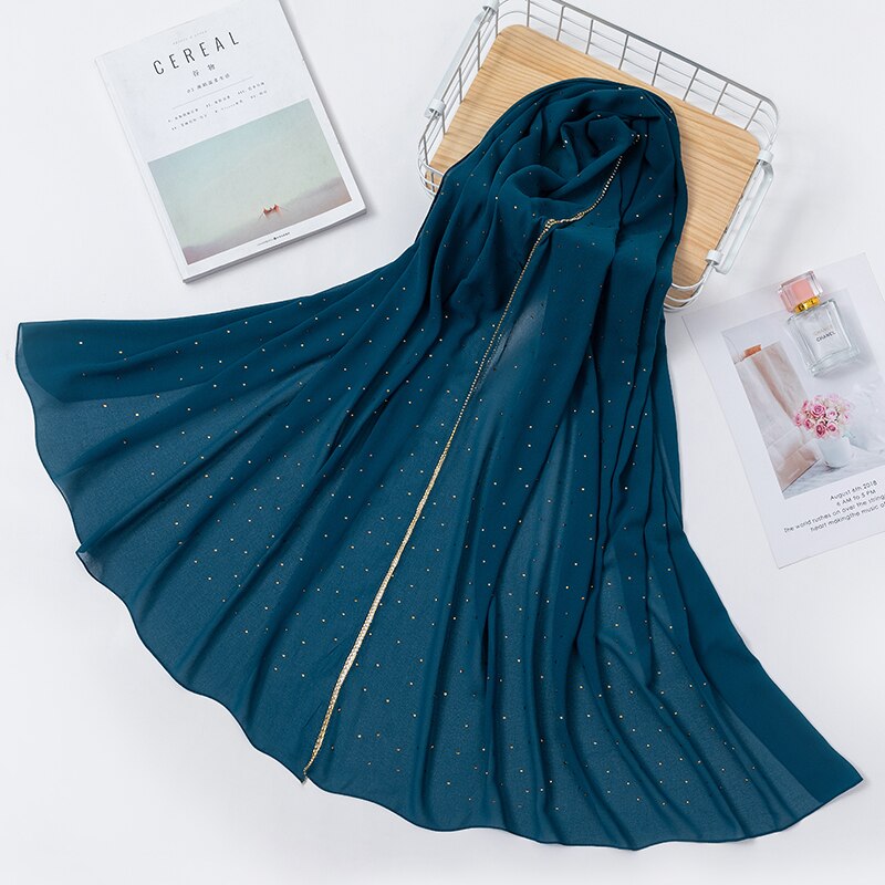 70*180cm Chiffon hijab schal mit perlen femme musulman lange tücher islamischen kopftuch kleidung muslimischen stickerei hijabs