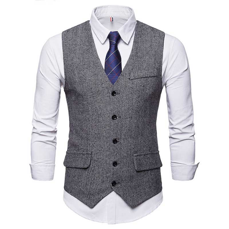 AeoTeokey Mens Western Herringbone Tweed Suit Cardigan Wool Slim Fit Vest