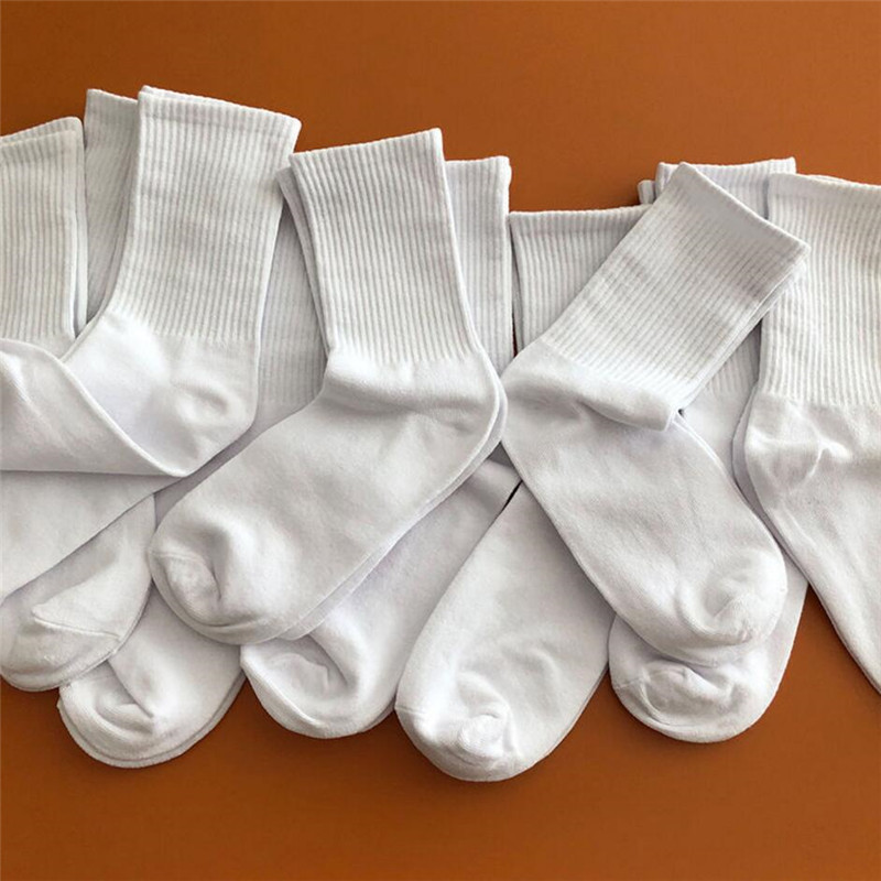 Calcetines clásicos de algodón 95% para mujer y hombre, medias largas y cortas de Color sólido, Color blanco y negro, 10 par/paquete
