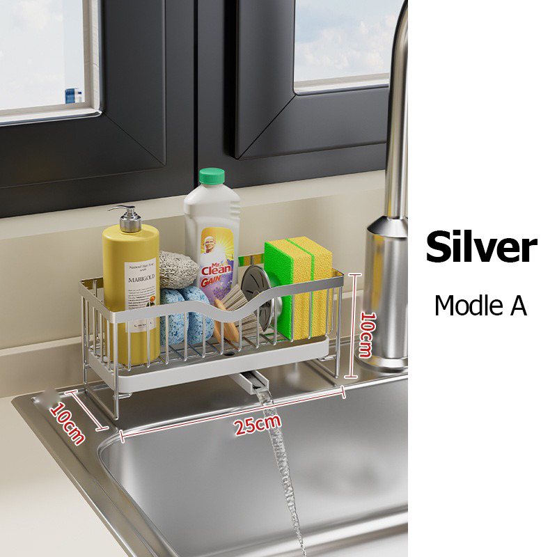 Kitchen Stainless Steel Sink Drain Rack Sponge Storage Holder Soap Drainer Towel Rack Shelf Organizer Kitchen Accessories Faucet: Light Grey