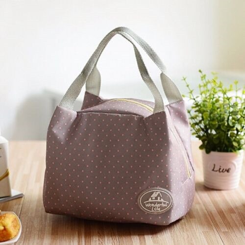 Tragbare Striped Dots muster Lunch Tasche Für Frauen Kinder Thermische Picknick Kühler Isolierte Reise Carry Lagerung Tote Taschen Kühler: Brown dots