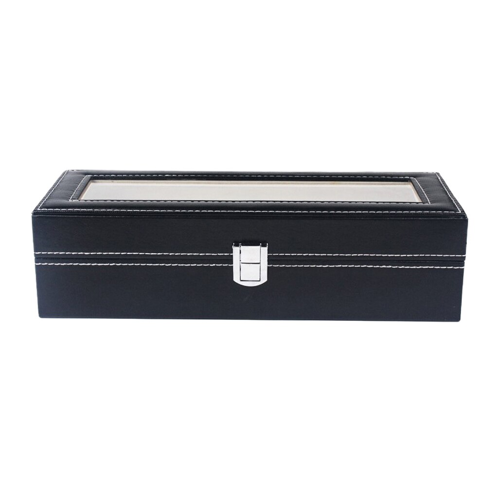 6 Slot Watch Box Case Holder Watch Showcase Lockable -Glass Lid
