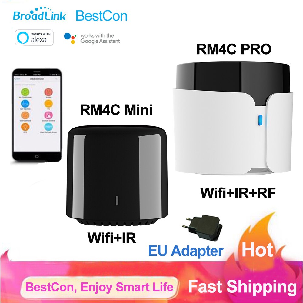 Broadlink bestcon  rm4c pro  rm4c mini wlan-ir-rf-universalfernbedienung smart-home-fernbedienung kompatibel mit alexa, google home und ifttt: Eu  rm4c pro und mini