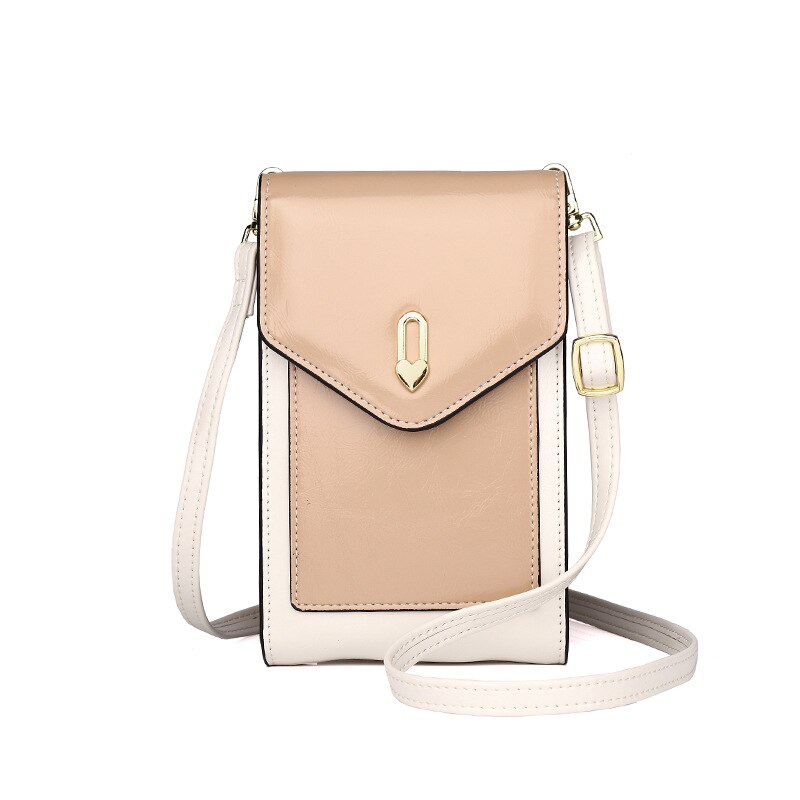 Vrouwen Messenger Bag Telefoon Portemonnees Mini Crossbody Tassen Pu Leer Olie Wax Leer Vrouwelijke Sholder tas: White-Apricot