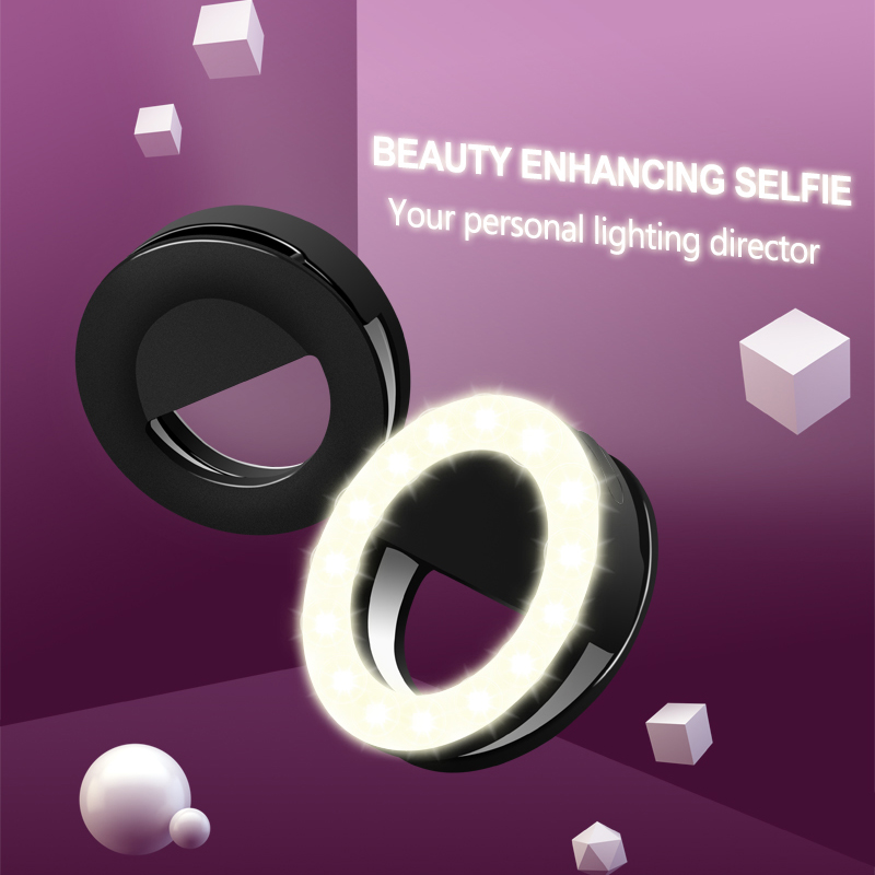 Draagbare LED Selfie Ring Licht Oplaadbare SmartPhone LED Flash Light Selfie Lichtgevende Ring Met USB Opladen voor iPhone Samsung