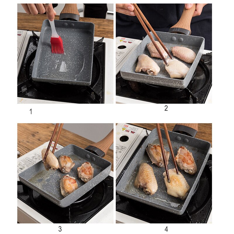 Stainless Steel Frying Pan Tortilla Omelette Japanese-Style Non-Stick Pan Breakfast Rectangular Induction Cooker Gas Appliance