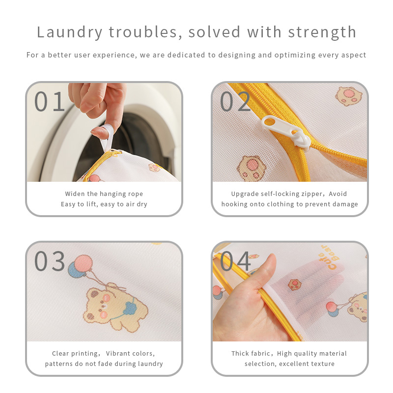 Print Cartoon Beer Waszak Badkamer Kleding Opslag Waszak Voor Wasmachine Anti-Vervorming Kleding Organizer Zes Grootte