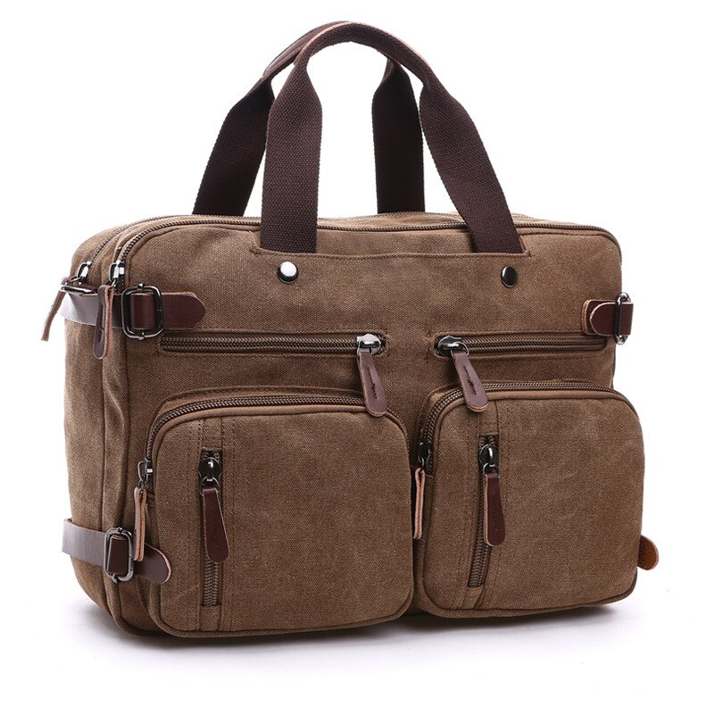 Casual Canvas Bag Business Briefcase Hand Shoulder Three-purpose Bag Large Can Put 17-Inch Laptop: Coffee Pot Large