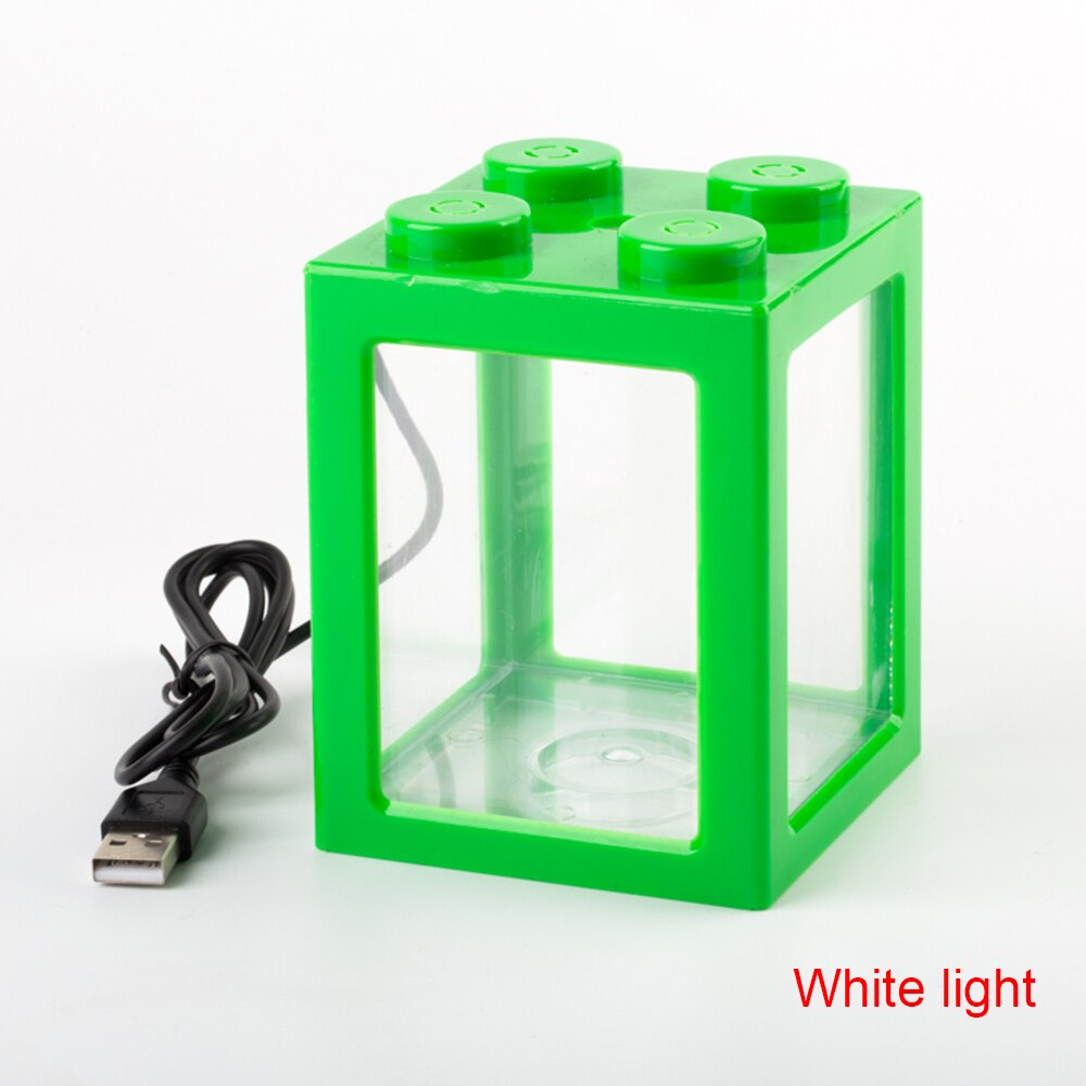 Usb mini akvarie akvarium med led lampe lys små akvarier stabelbare rumble fisk cylinder akvarie forsyninger: Grøn
