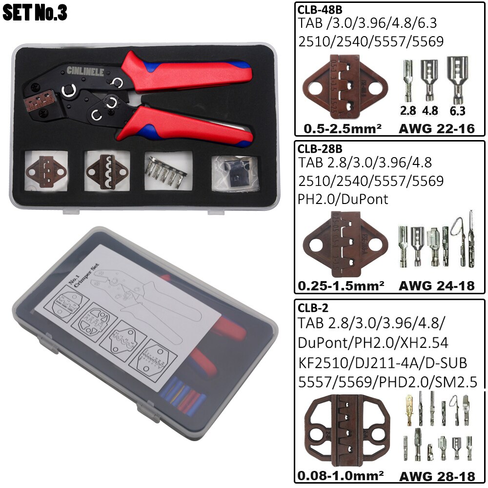 DuPont Terminals Crimp Pliers Interchangeable Dies Wire Crimper Crimping Tools Ratcheting SN-48B PH2.0 XH2.5 JST2.5 VH3.96: 28B-48B-2 BOX