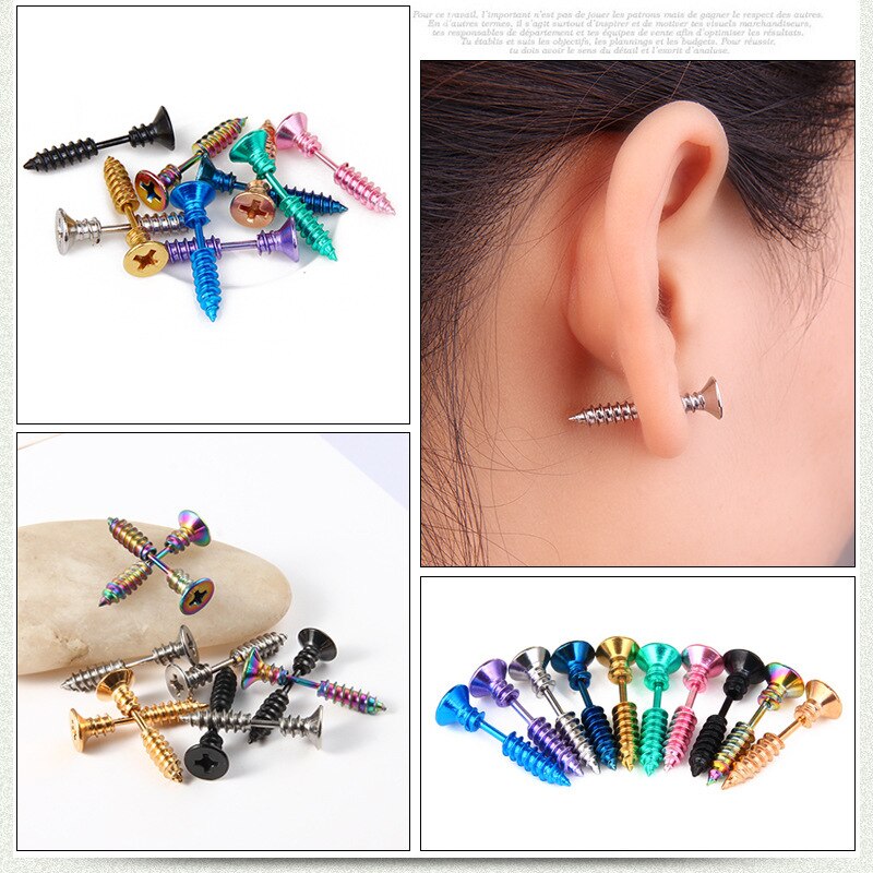 1Pc/2Pc Punk Stijl Roestvrij Staal 10 Kleuren Stud Oorbellen Mannen Vrouwen Oor Sieraden Rock Gothic Unisex piercing Oorbel