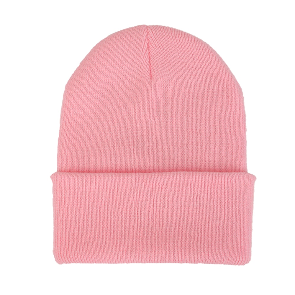 Wollen muts herfst winter unisex wollen muts zachte gebreide muts schedel mutsen warme effen kleur skimuts: Roze