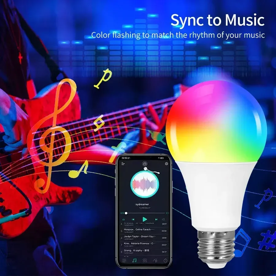 Ampoule LED intelligente E27 Bluetooth 220V 9W 15W 18W, lampe Tuya, application Smart Life, prise en charge RF 2.4GHz, contrôle de groupe à distance, décoration de chambre à coucher et de maison