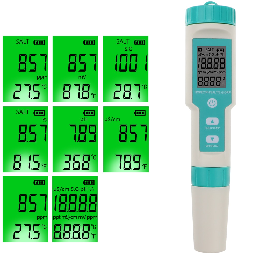 Digitale 7 In 1 Ph/Tds/Ec/Orp/Zoutgehalte/S. G/Temperatuur Meter Water Monitor Tester Drinkwater Aquaria Ph Meter