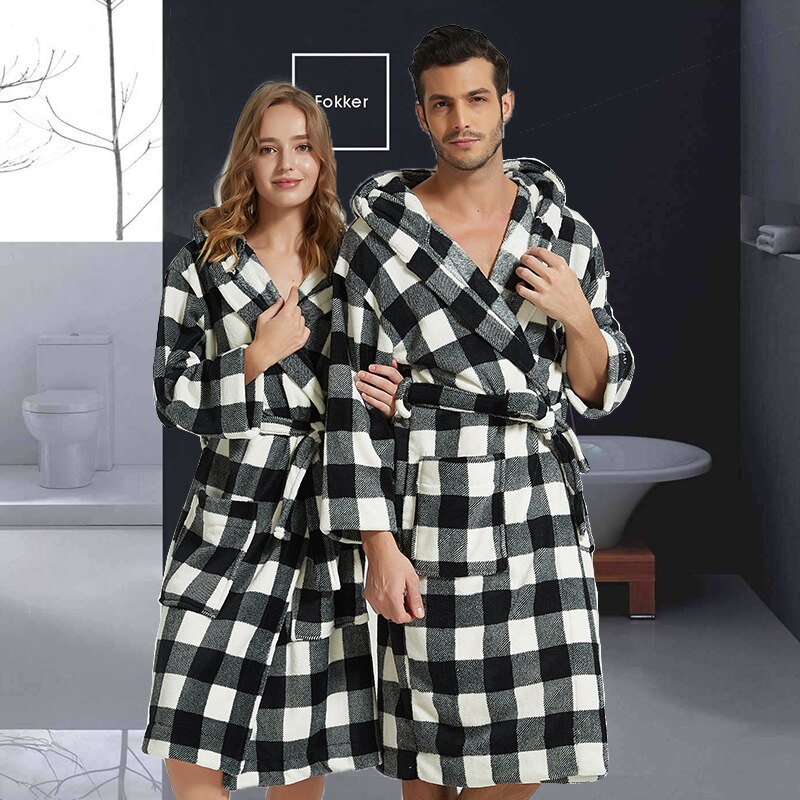 Flannel Bathrobe Men Robe Male with Hooded Thick Dressing Gown Pajamas Men&#39;s Bathrobe Winter Long Plus Size XL Bridesmaid Robes