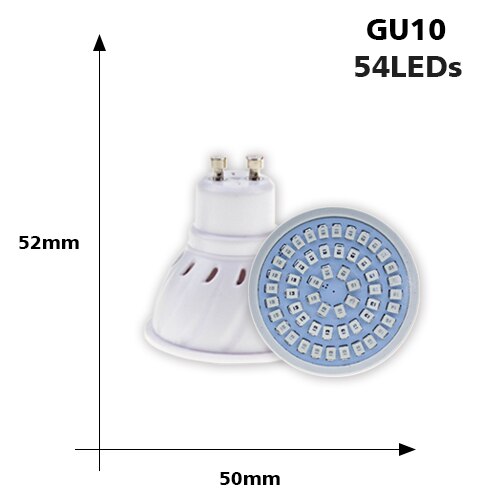 Fullspektret ledet plante vokser lyspære  e27 MR16 gu10 220v fitolampy phyto lampe til innendørs hageplanter blomst hydroponics vokser: Gu10 54 lysdioder 220v