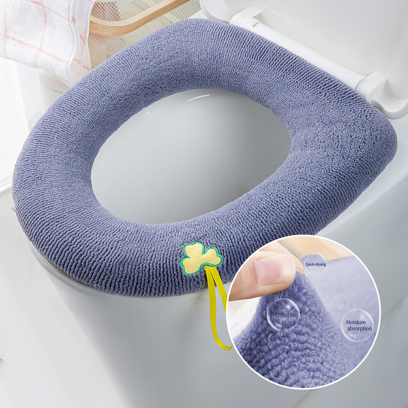 Housse de siège de toilette chaude d&#39;hiver, tapis de fermeture épais, coussin doux tricoté, housse de Bidet lavable en forme de O, accessoires de toilette