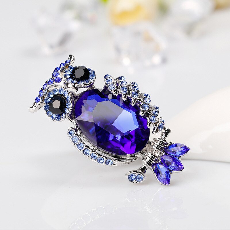 Trendy Mooie Rhinestone Blauwe Uil Broche Pin Vrouwen Mannen Mode Leuke Vogel Pakket Kleden Hoed Sjaal Corsage Sieraden Accessoires