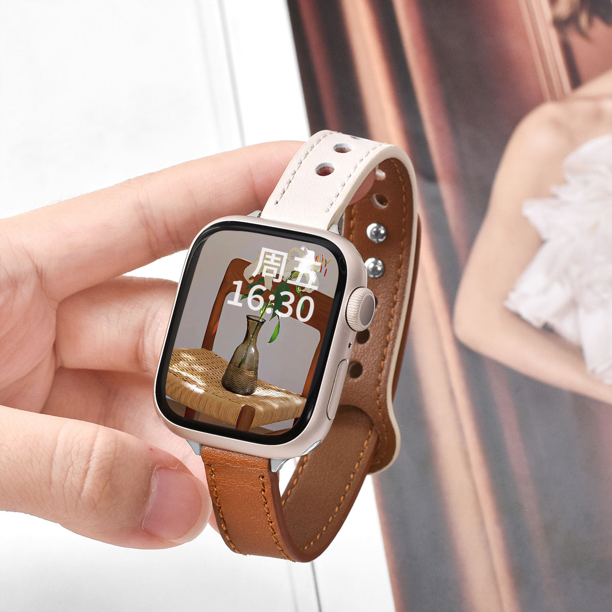Tynd pu-læderrem til apple watch-rem 10 42/46mm 41/45 mm slank rem til iwatch loop  s9/8/7 se 6/5/4 40/44mm 42mm 38mm: Sort grå / 12mm