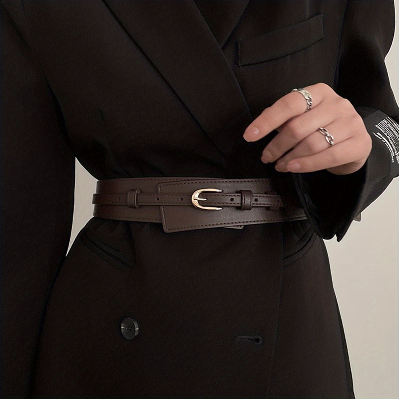 Faja desmontable de cuero PU, hebilla, cinturilla ancha, abrigo Vintage, cinturón de vestir para mujer: Castaño