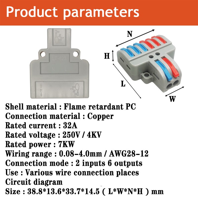 Universal Mini Fast Cable Connector Push-in Junction Box 1/3/5/10 Pcs/Lot Push-in Junction Box SPL-2/3 Leds Connected Terminal: LT-623 / 1 PCS