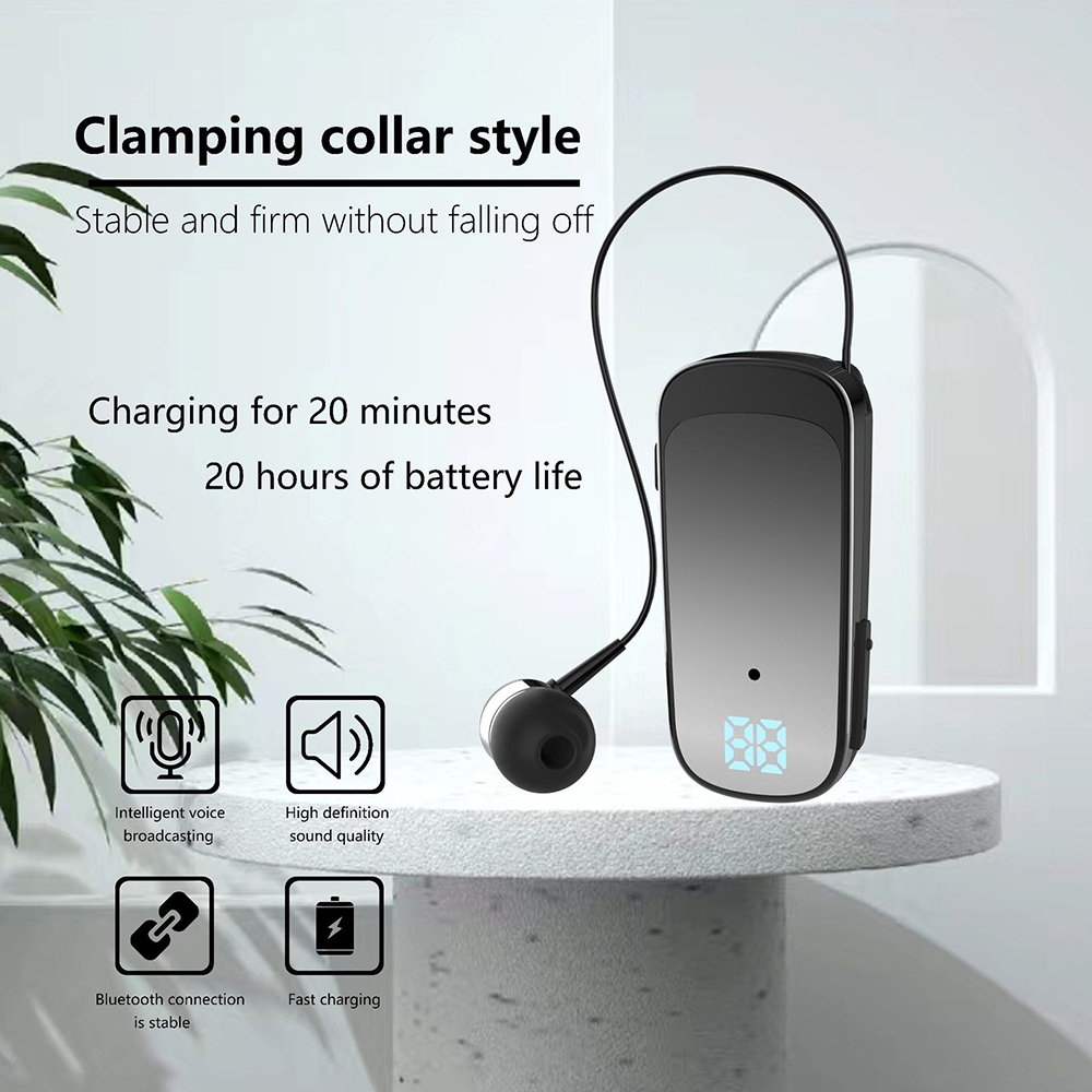 Écouteurs Bluetooth avec fil rétractable, casque avec fil, musique professionnelle, rappel de vibration 20h, allergique, 2 téléphones