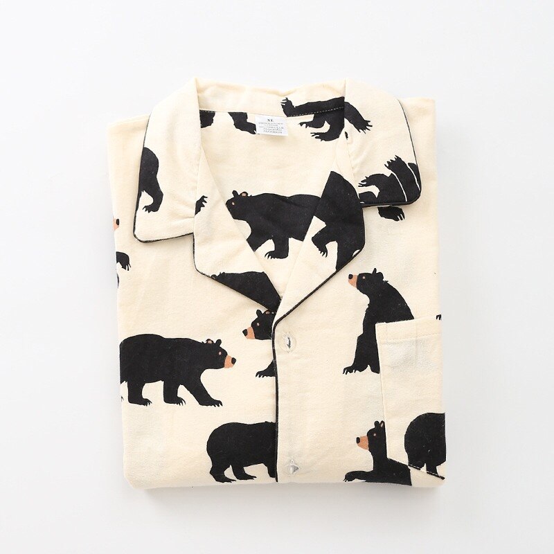 Cute Bear Pyjamas Men Spring Couple Pajamas Men&#39;s Plus Size Sleepwear Sleep Tops Long Pants Pijamas Mujer Cotton Home Clothes
