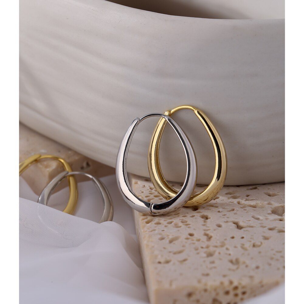 Yhpup-pendientes de aro de Metal con textura geométrica ovalada, joyería chapada en oro, de , bisutería para mujer