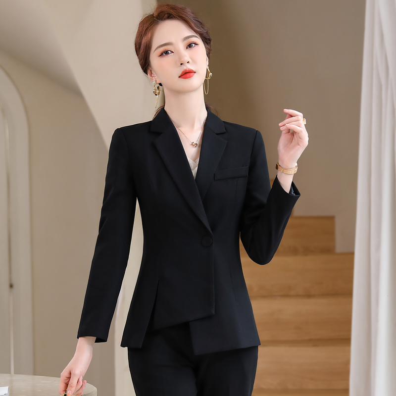 Asymmetric Size S-4XL Women Pant Suit Blue Purple Black Two Pieces Set Single Button Blazer With Trouser For Spring