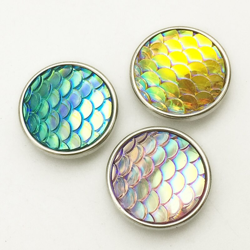 SZ6402 Glitter Mermaid Ronde Ananas 18Mm Hars Drukknoop Voor Snap Sieraden Goede