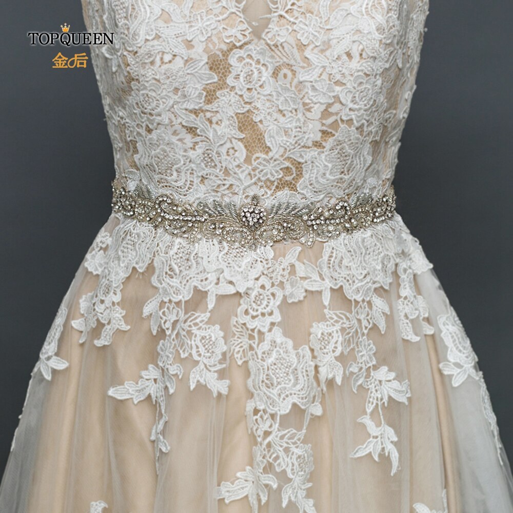 TOPQUEEN S375-S Wedding Dress Belts Bridal Waist Belt Dress Satin Ribbon Belt Indian Beaded Belt Luxury Rhinstone Dress Belts