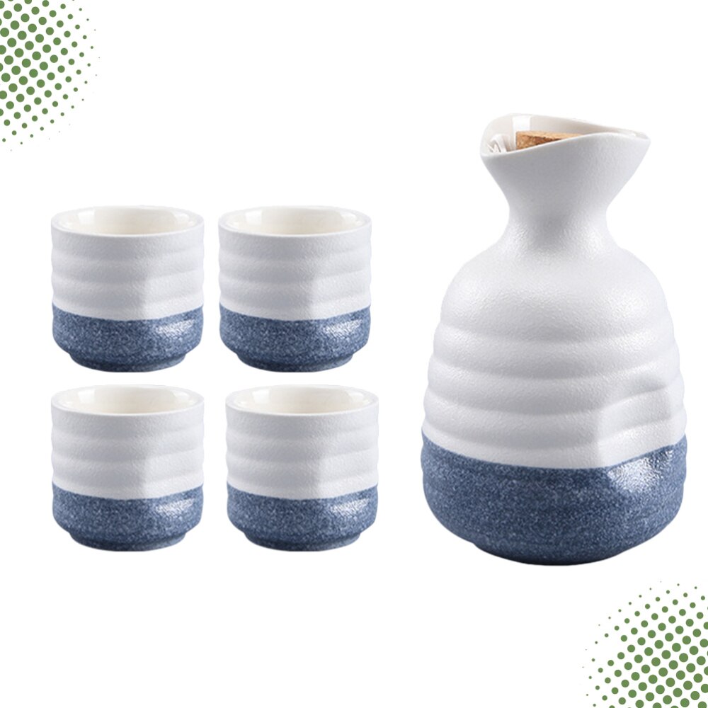 Porcelain Sake Cup Set Cup Bottle Japanese Cup Japanese Sake Cups for Home Bar (1pc Bottle, 4pcs Cups)