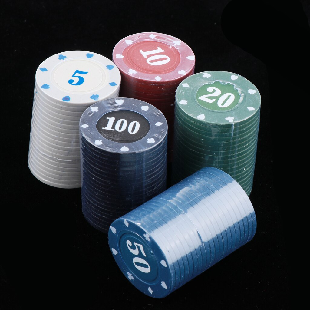100 stykker pokerchipsæt sjovt hjem til texas holdem blackjack gambling spil kort - casino chips med tal