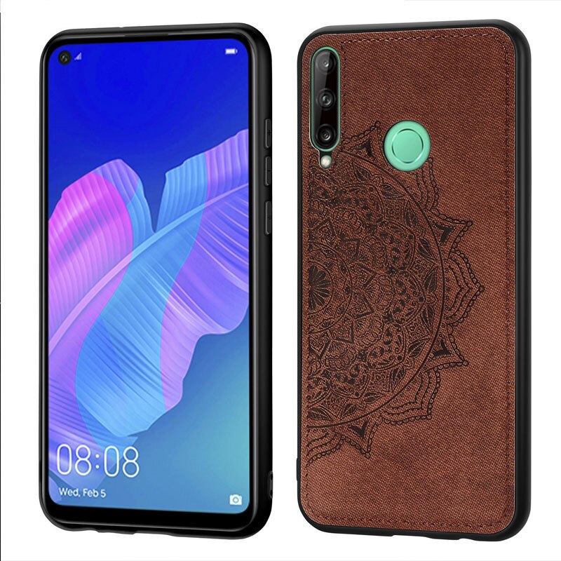 6.39 "Voor Huawei P40 Lite E Case Stof Doek Siliconen Bumper Hard Pc Cover Case Voor Huawei P40 lite E Fundas Bloemen