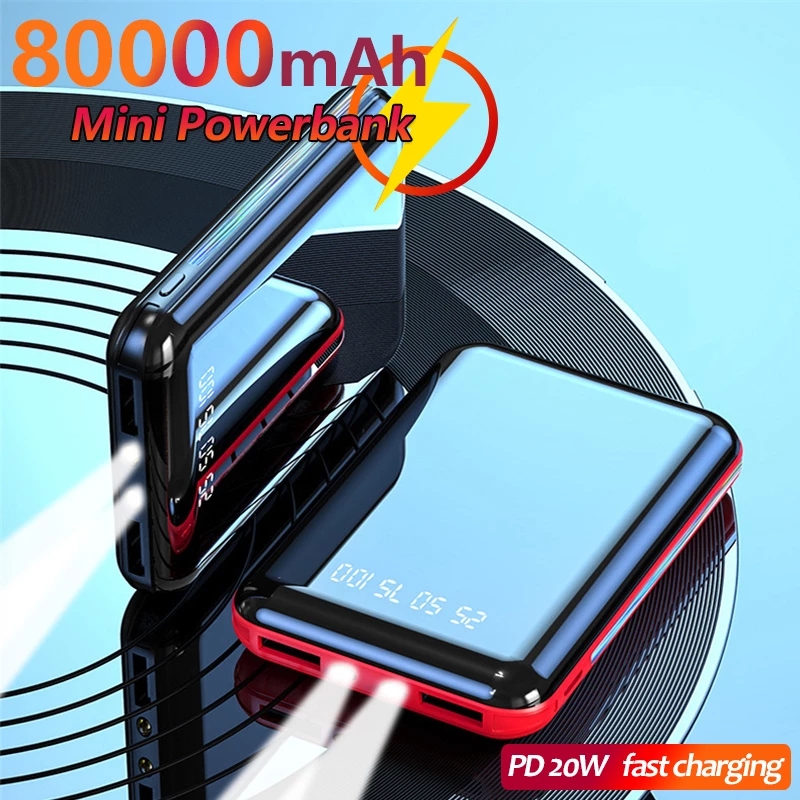 Mini Powerbank 80000Mah Externe Batterij Draagbare Oplader Led-Belichting Digitale Display Mobiele Power One-Way Fast Charger