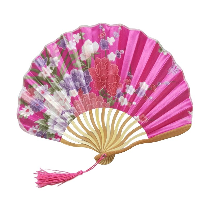 Bamboo Flower Printed Japanese Style Foldable Hand Held Fan Decor