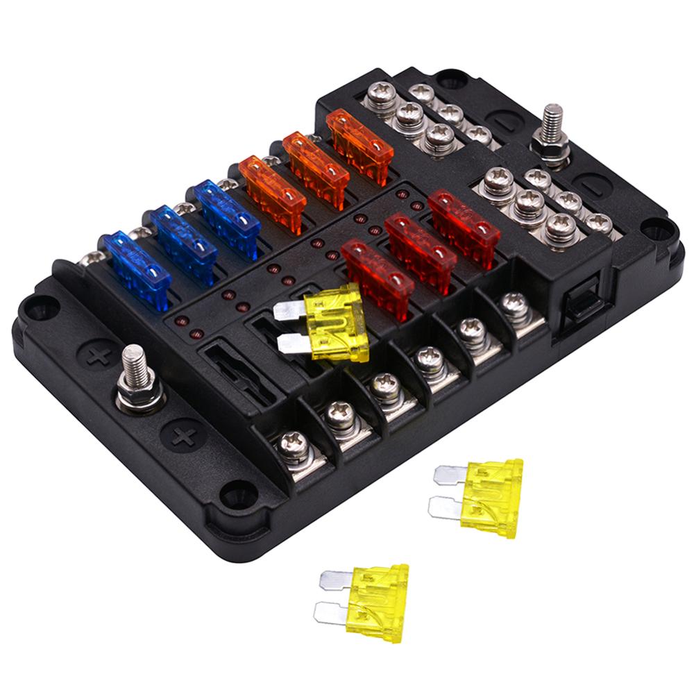 12 Way Blade Fuse Box Block Holder LED Indicator Auto Marine 12V 32V Waterproof Motorcycle Car Parts