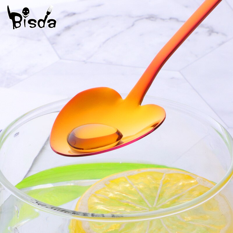 1 Pc Rvs Dessert Lepel Lange Steel Ice Scoop Kleine Koffie Lepels 8 Kleuren Mooie Servies voor Kit party Tools
