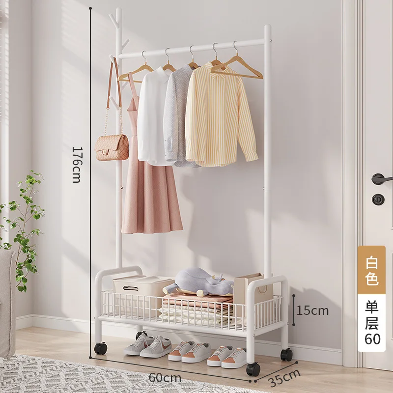 Movable Clothes Rack Floor Hanger Stand Storage Wardrobe Hat Stand Storage Box Bedroom Furniture perchero de pie Coat Rack Hook: Pink