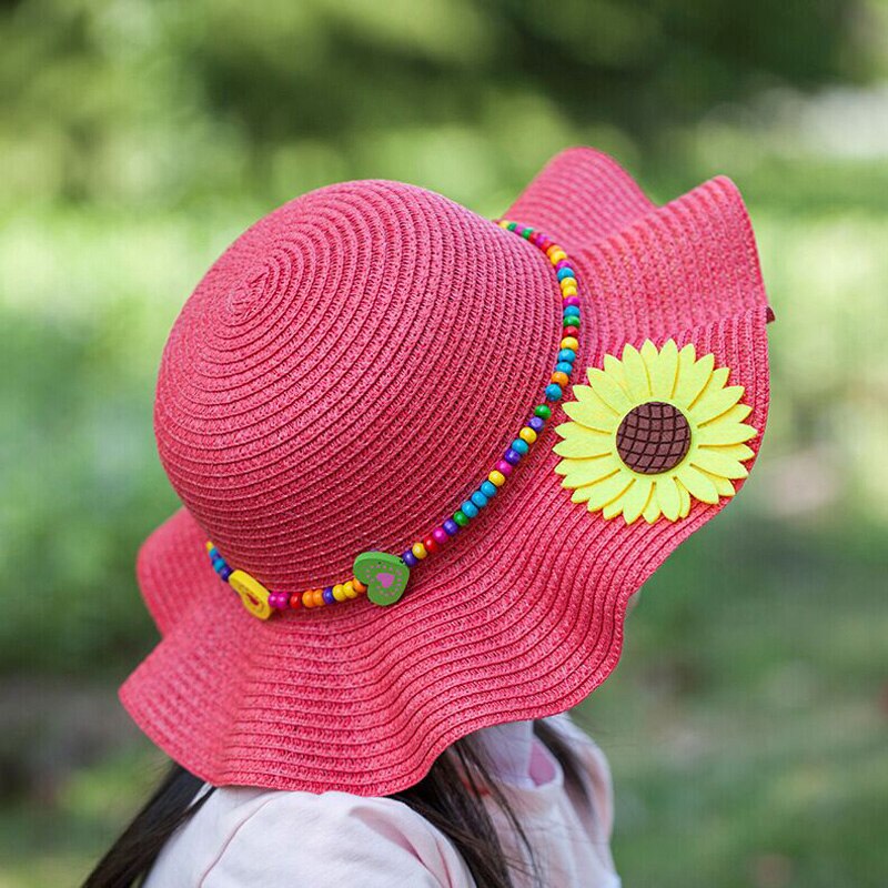 1 Uds Falbala de sombreros de sol para niños Primavera Verano playa sombrero de paja 52 cm circunferencia de la cabeza de 6138