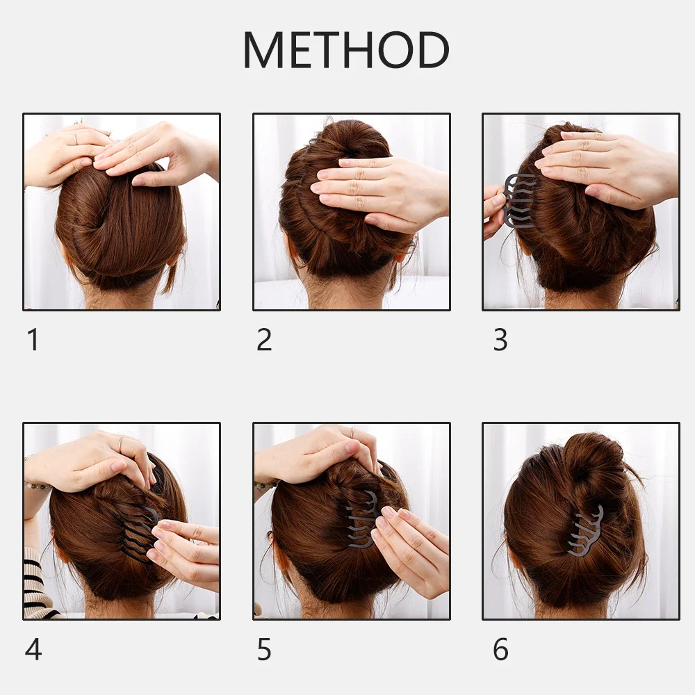 Peines para moño con lazo negro, horquilla para mujeres y niñas, horquilla trenzada en forma de U, Clips para el pelo, adornos para la cabeza, 1/3 Uds.