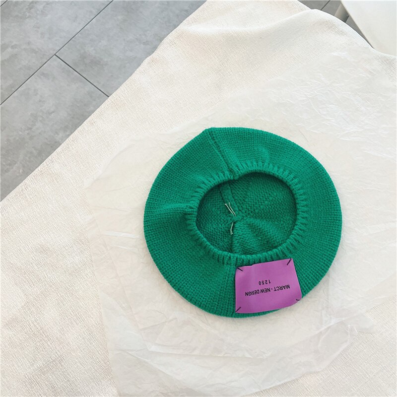 Sombrero de lana para niños, gorros de lana para bebés con patrones de letras, gorro estilo boina, cálido, para otoño e invierno, de 2 a 8 años,: Verde