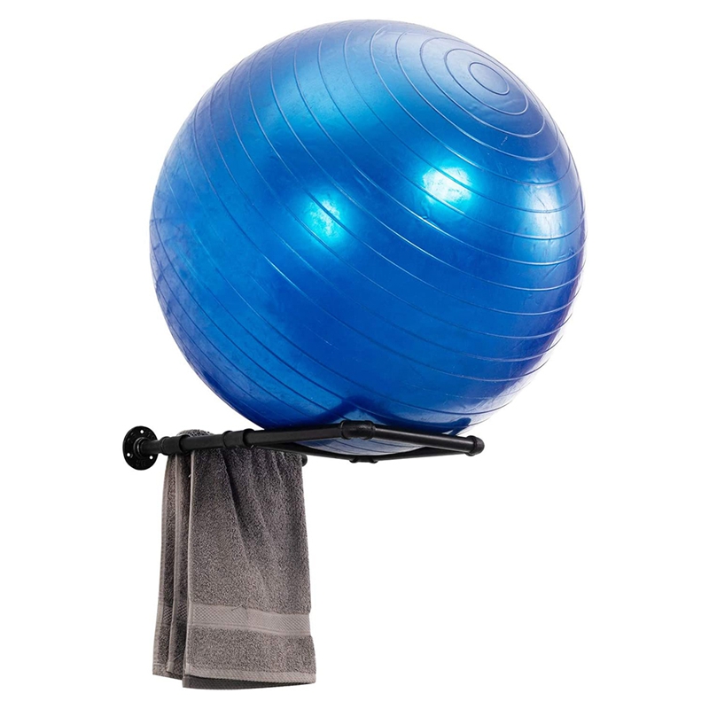 Wall-Mounted Black Industrial Pipe Home Gym Exercise Ball And Inflatable Yoga Balls Fitness Storage Display Rack