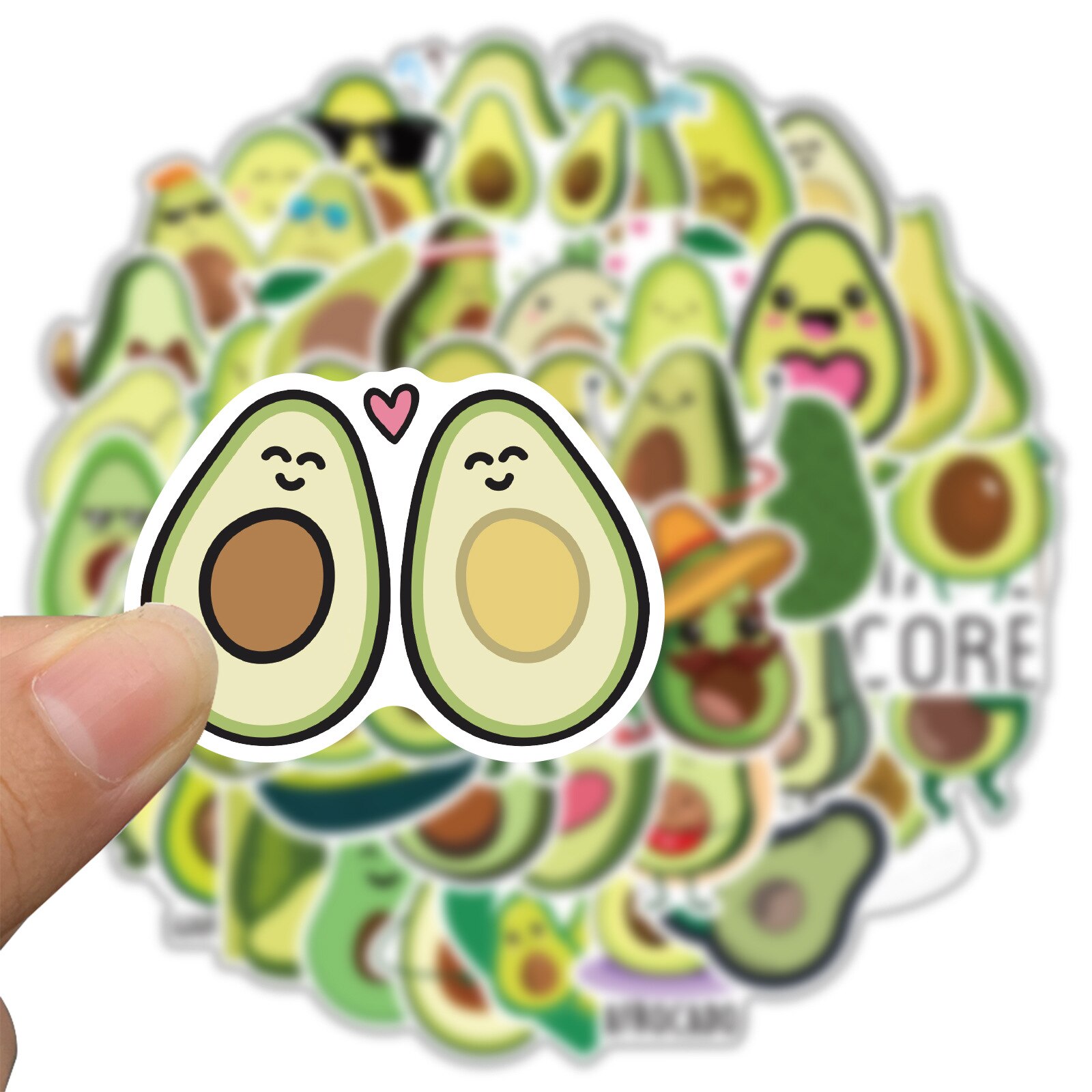 50Pcs Avocado Cute Stickers Cartoon Avacado PVC Decals Sticker for Laptop Luggage Refrigerator Cup Dish Kitchen Fruit Stickers
