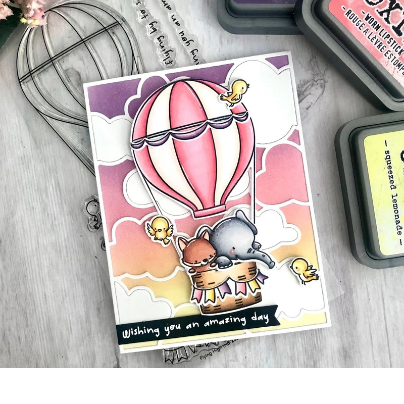 Ours éléphant montgolfière, matrices de découpe en métal et timbres, pochoir pour bricolage, Scrapbooking, Album Photo, gaufrage, carte de décor en papier