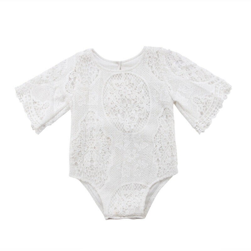Sommer tumling baby pige bodysuits tøj blonde blomster bodysuit jumpsuit outfits 0-24m 3 farver: Hvid / 9m